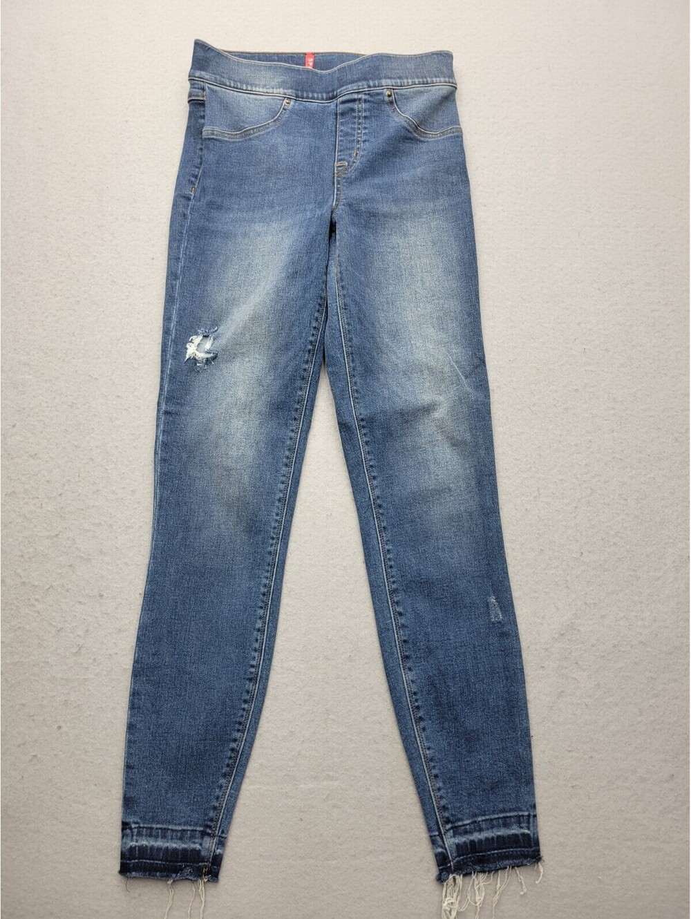 Spanx Womens Jeans Size S Blue Ankle Dark Wash Cotton Blend Mid Rise Distressed